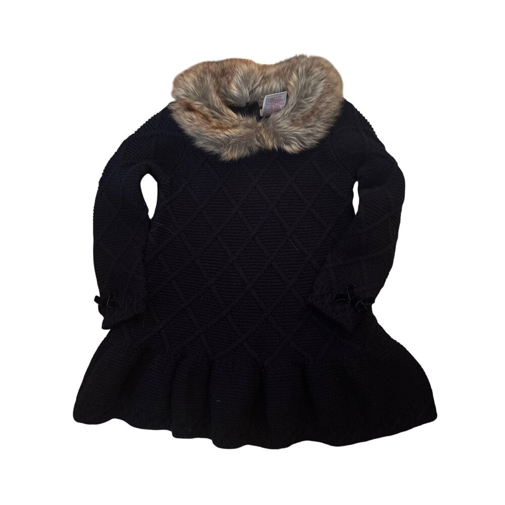 TAHARI BABY furred collar knit dress 18-24 months